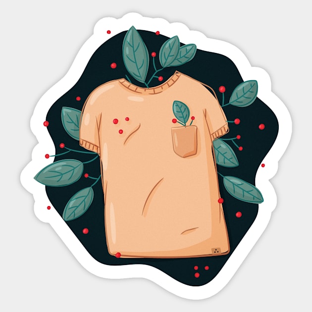 T-shirt and plant leaves with berries Sticker by Polikarp308